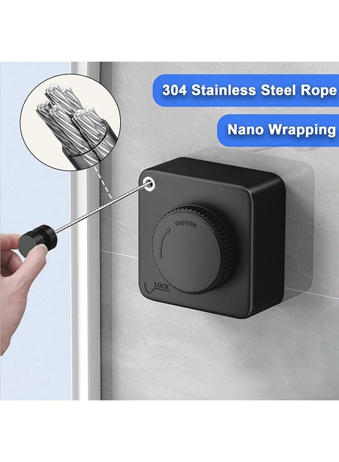 الدليبن حبل غسيل قابل للسحب، حبل غسيل يُثبّت على الحائط، حبل غسيل من الفولاذ المقاوم للصدأ بطول 5.2 متر (17 قدمًا) بتصميم متين يُثبّت على الحائط، يصل طوله إلى 5.2 متر، رف تجفيف موفر للمساحة لغرفة المعيشة، الشرفة، غرفة النوم، أو للاستخدام الخارجي (أسود) - Image 4